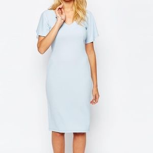 Asos Flutter Sleeve Midi Pencil Dress